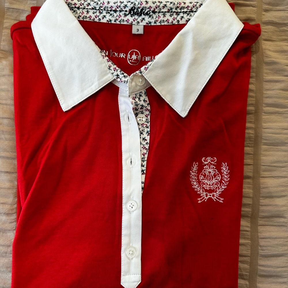 Red Women’s Polo Shirt with White Collar